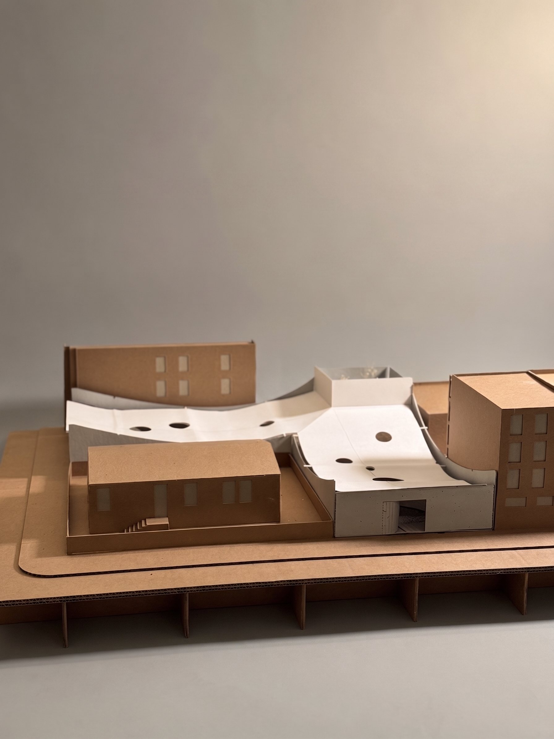 Model view — the museum within its East Boston block