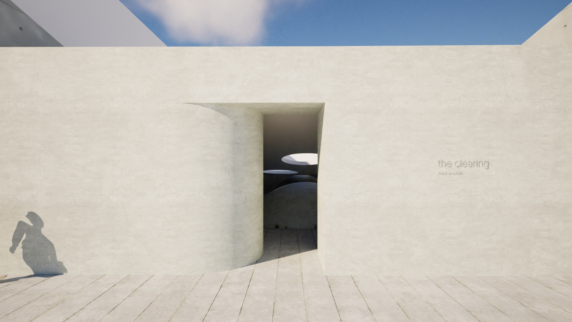 Entry elevation — a parabolic opening carved into the wall